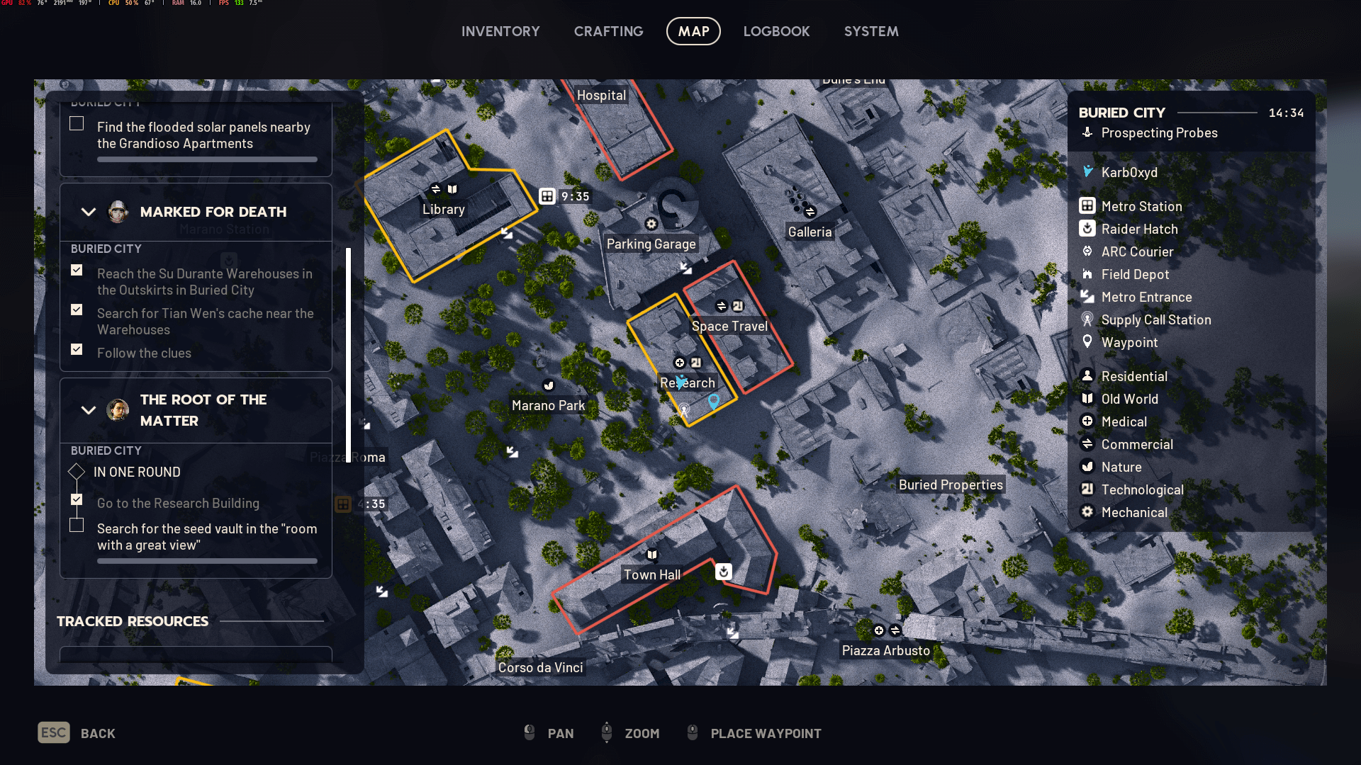 Map showing the southern entrance to the Research building