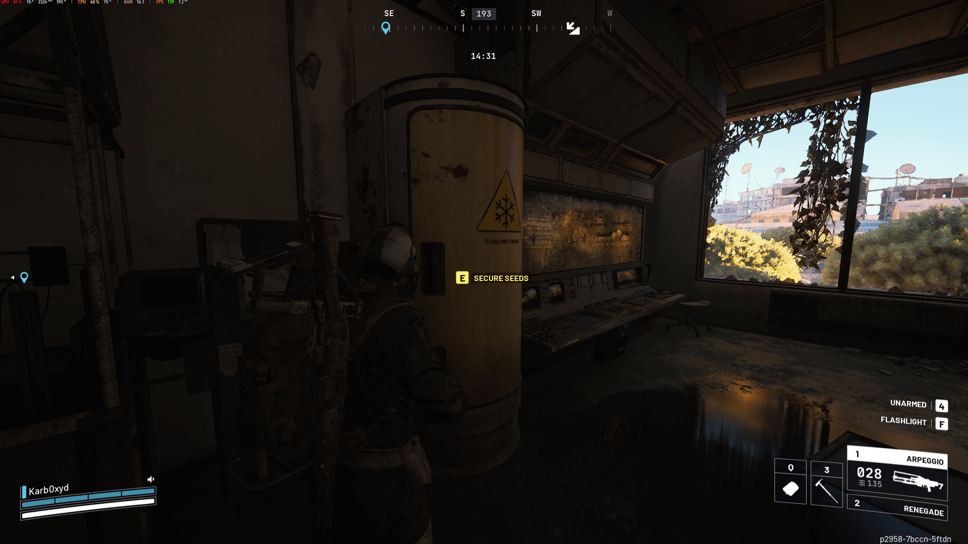 Room with the big yellow container holding the seeds