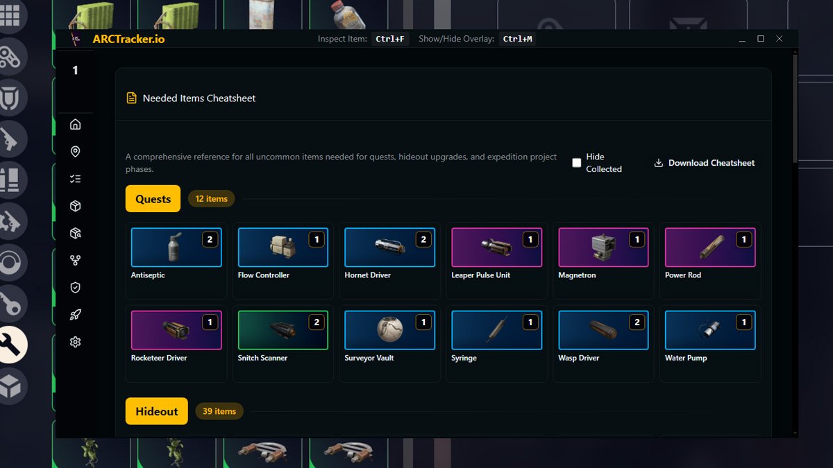 ARCTracker needed items cheatsheet